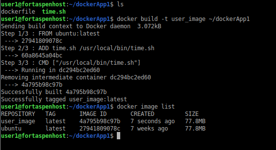 command line output showing build of image from Dockerfile.