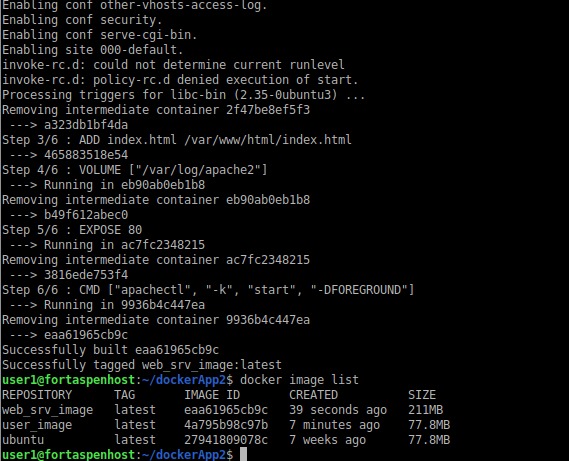 Command line output showing build of web server image (page 2)