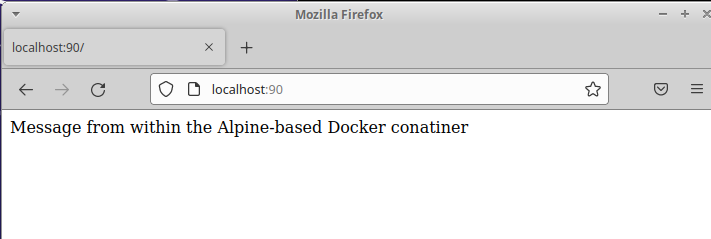 Screenshot of a browser on the host reading a file from the web server in the Alpine container