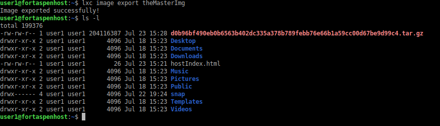 Command line output showing the creation of a large container image file.