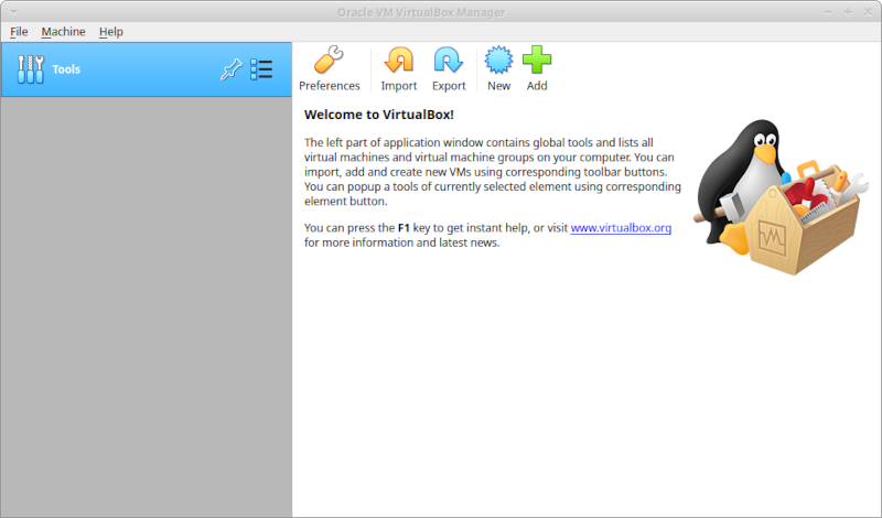 Screenshot of VirtualBox Manage app