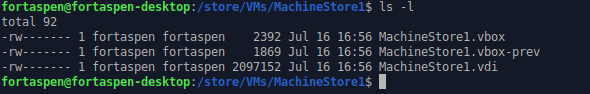 Command line output showing new VM files at operating system level