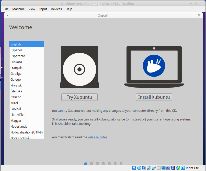 Screenshot of Xubuntu being installed in the VM