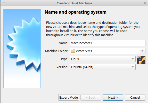 First screen of new VM dialog