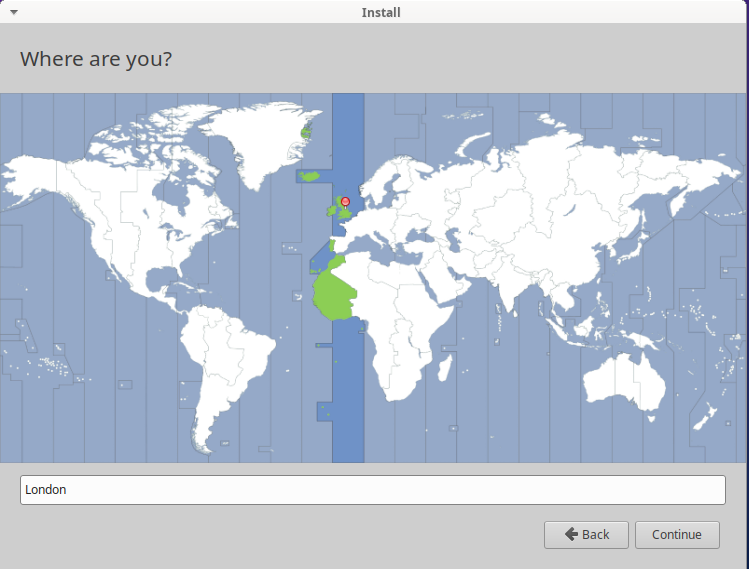 Screenshot of Xubuntu being installed in the VM (Selection of time zone)