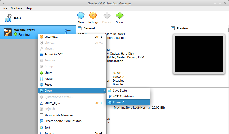 Screenshot of VirtualBox shutting down a VM