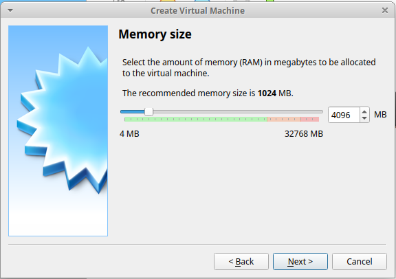 Screenshot of new VM memory allocation dialog