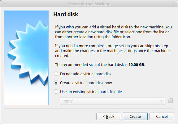 Screenshot of selection of virtual hard disk