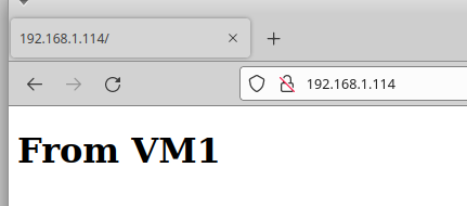 Screenshot of successful browser request from host to VM1 IP address 