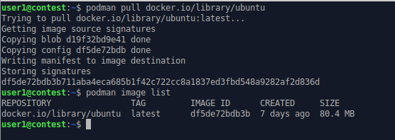 command line output of pulling a ubuntu image to local store