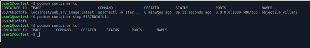 command line output showing the web server container has been stopped.