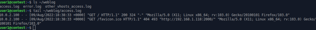 command line output showing the log file from the container being mapped to the host and visible there.