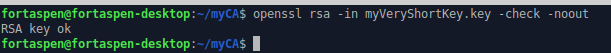 Shows command output: RSA key confirmed OK 