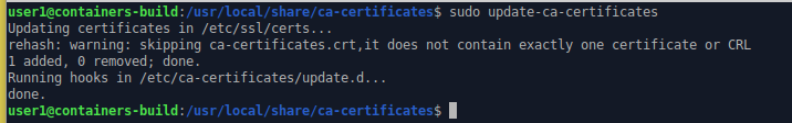 Command line output showing addition of certificate to host cache