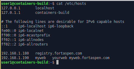 Shows contents of /etc/hosts file including the certificate host name