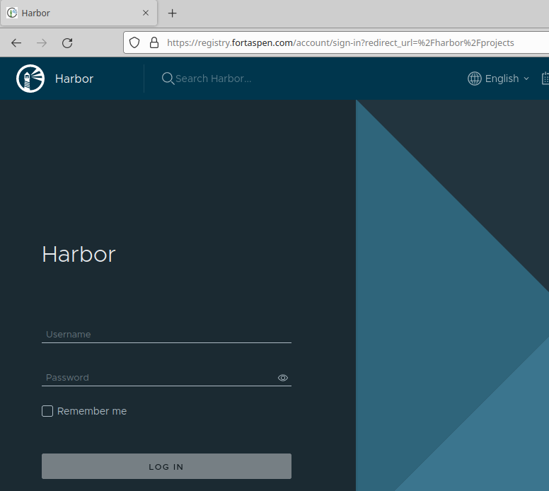 screenshot of harbor login screen