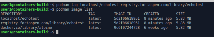 command line output of "tagging" the  test image 