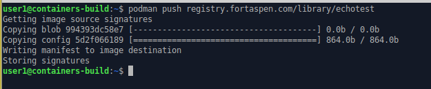 command line image of pushing the image to the registry