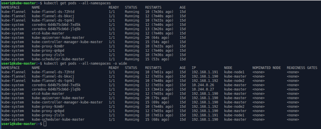 Screenshot listing all the pods - currently all Kubernetes internal management