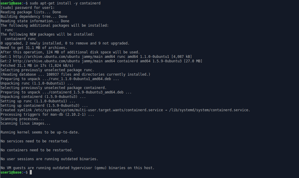 Screenshot of Installing containerd