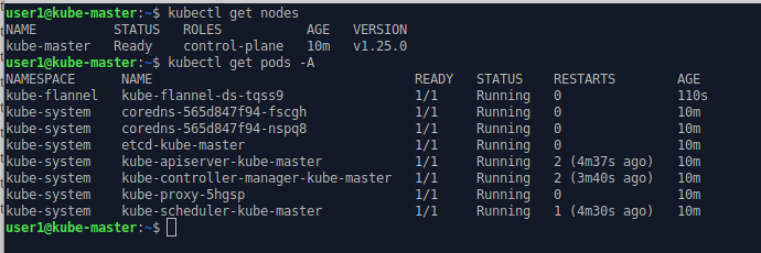 Screenshot showing the networking is operation on the master node